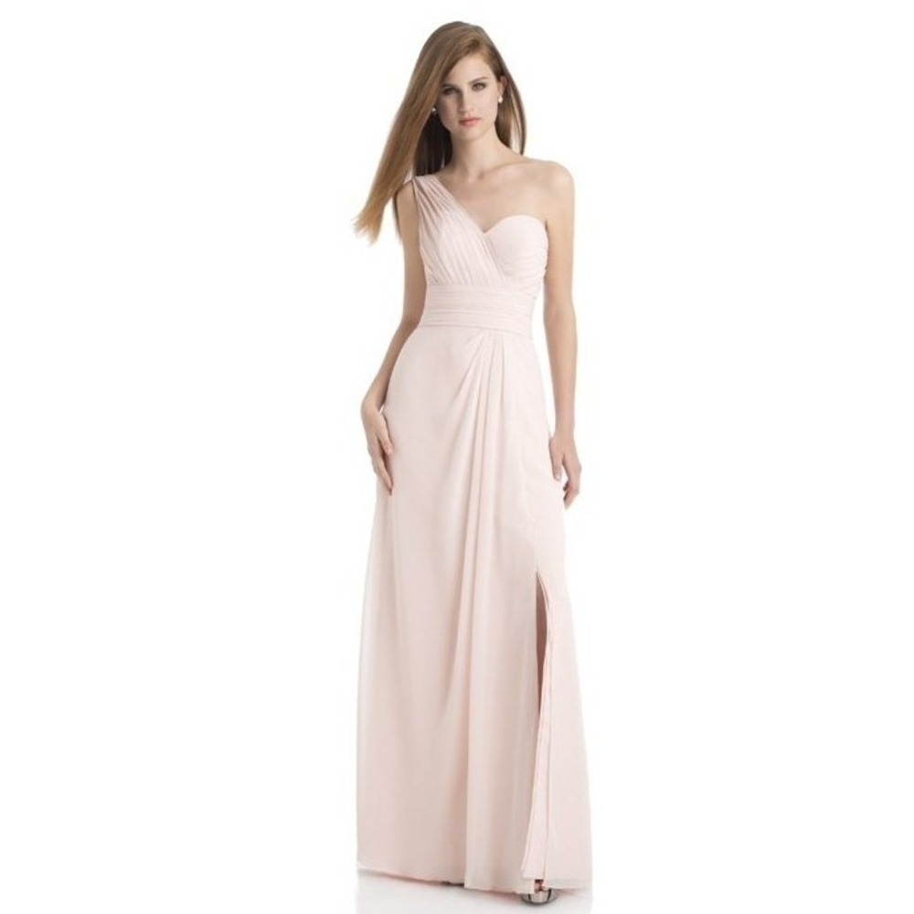 Bill Levkoff Pleated Chiffon One Shoulder Maxi Dress Pink‎ Size 8